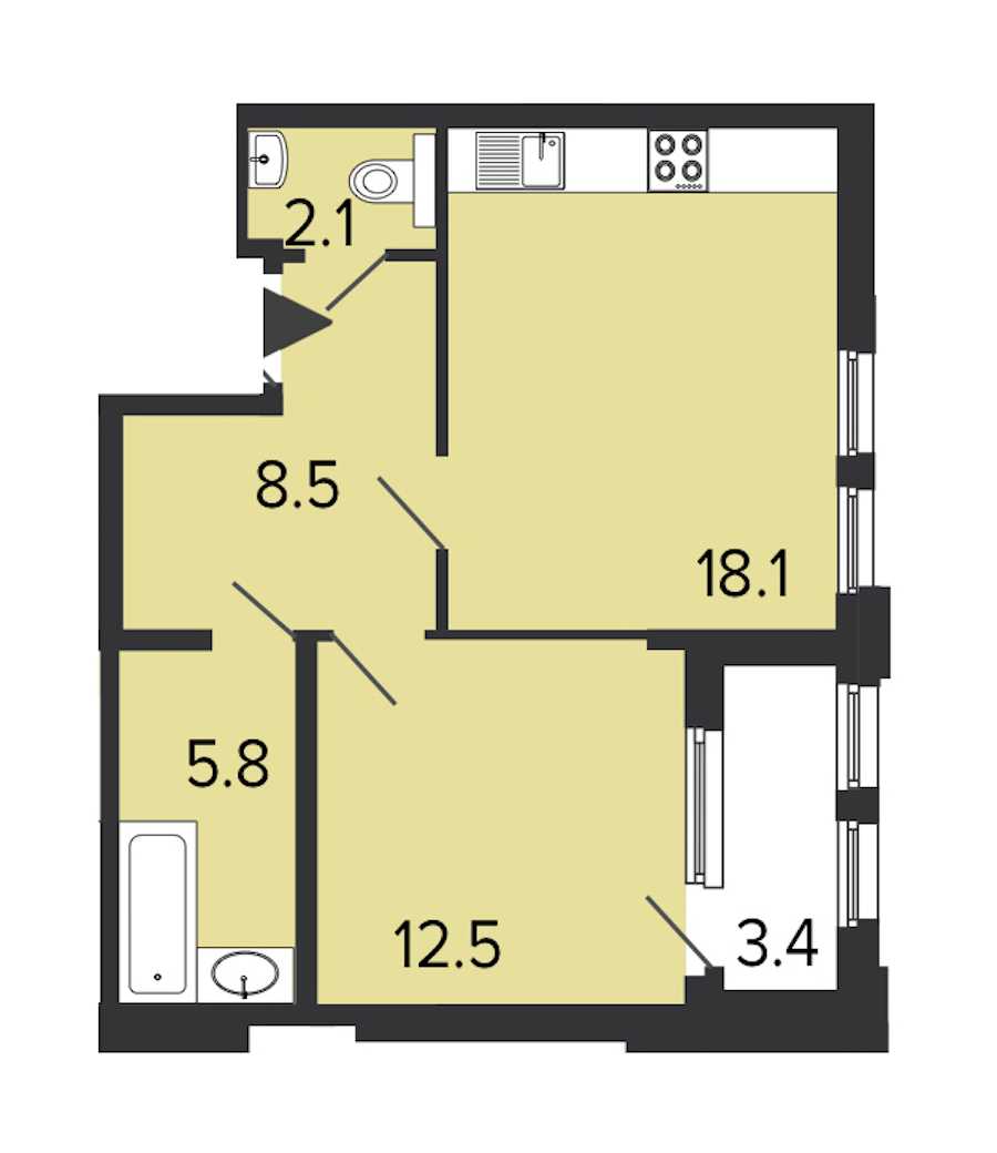Однокомнатная квартира в : площадь 47 м2 , этаж: 2 – купить в Санкт-Петербурге