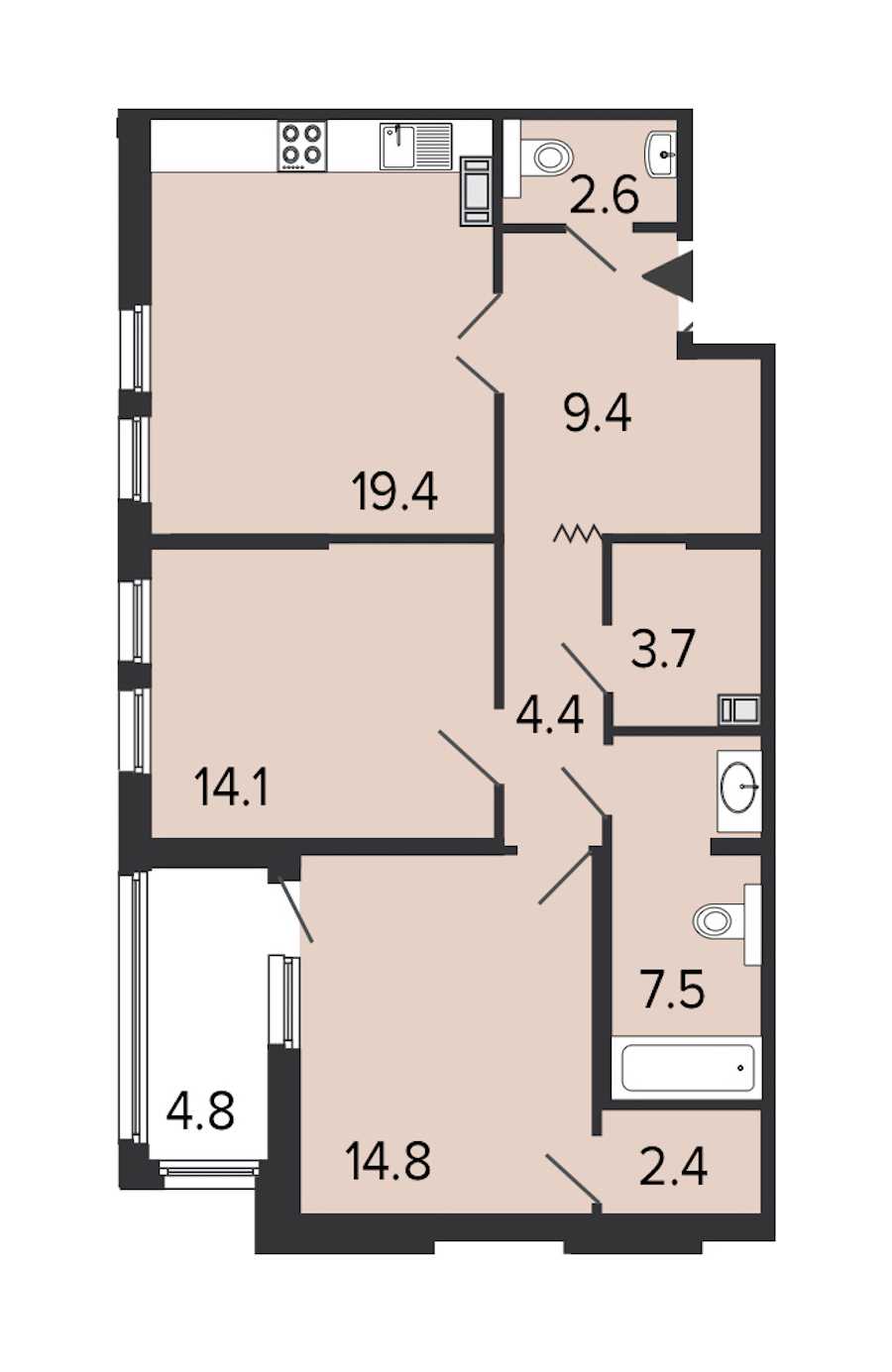 Двухкомнатная квартира в : площадь 78.3 м2 , этаж: 6 – купить в Санкт-Петербурге