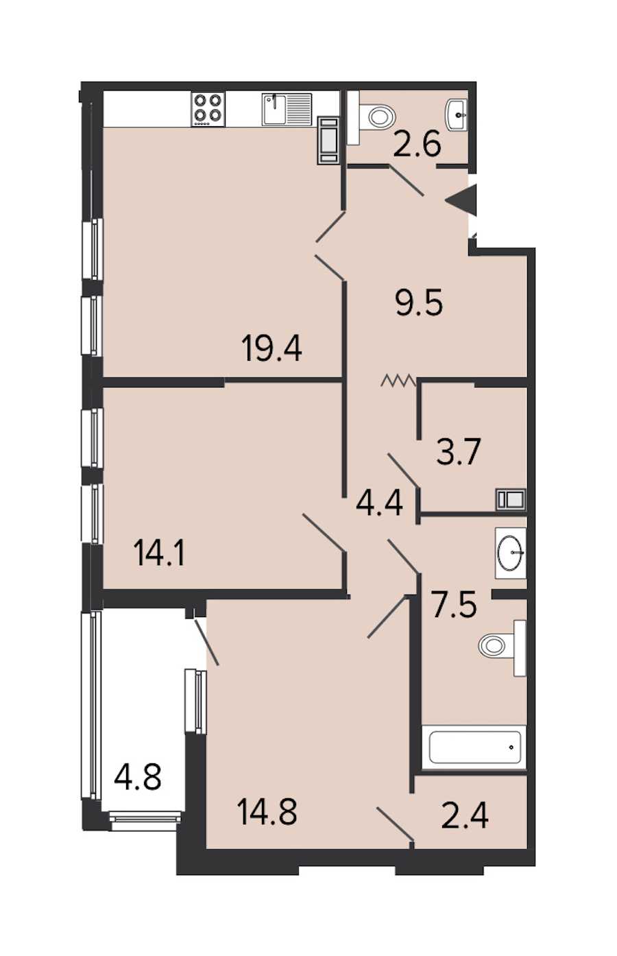 Двухкомнатная квартира в : площадь 78.4 м2 , этаж: 8 – купить в Санкт-Петербурге