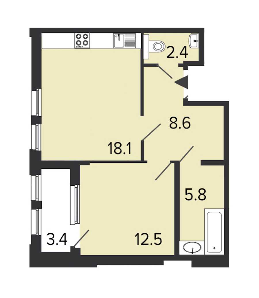 Однокомнатная квартира в : площадь 47.4 м2 , этаж: 2 – купить в Санкт-Петербурге