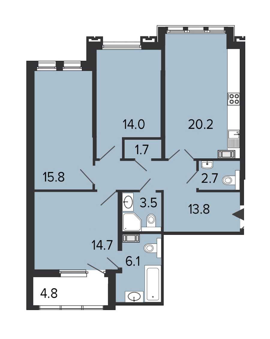 Трехкомнатная квартира в : площадь 92.5 м2 , этаж: 6 – купить в Санкт-Петербурге
