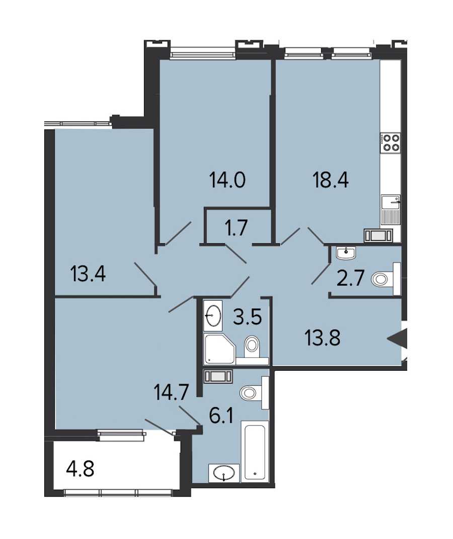 Трехкомнатная квартира в : площадь 88.3 м2 , этаж: 8 – купить в Санкт-Петербурге