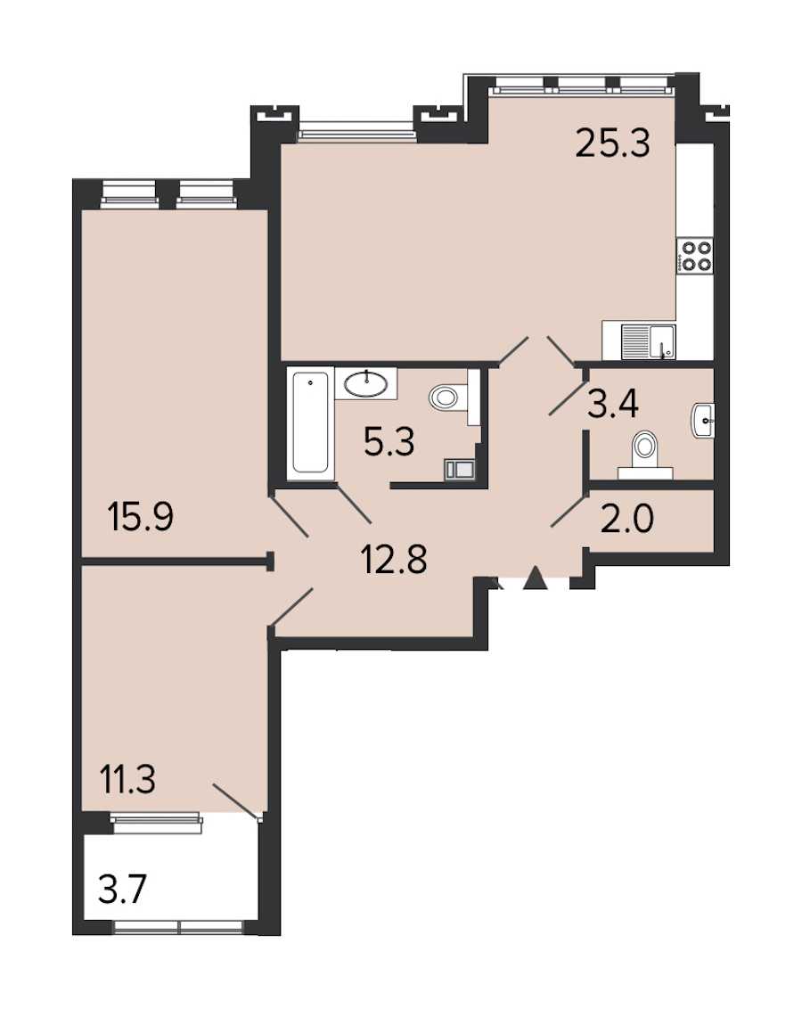 Двухкомнатная квартира в : площадь 76 м2 , этаж: 3 – купить в Санкт-Петербурге