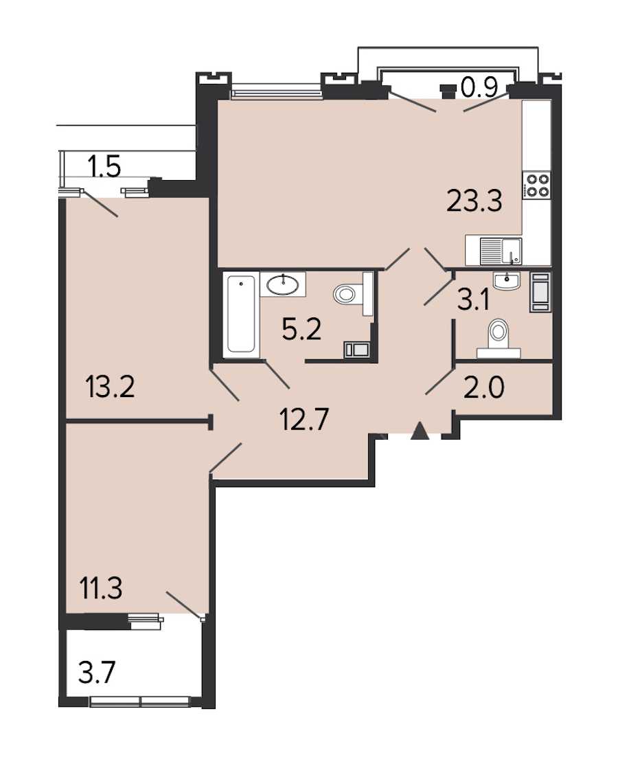 Двухкомнатная квартира в : площадь 70.8 м2 , этаж: 7 – купить в Санкт-Петербурге