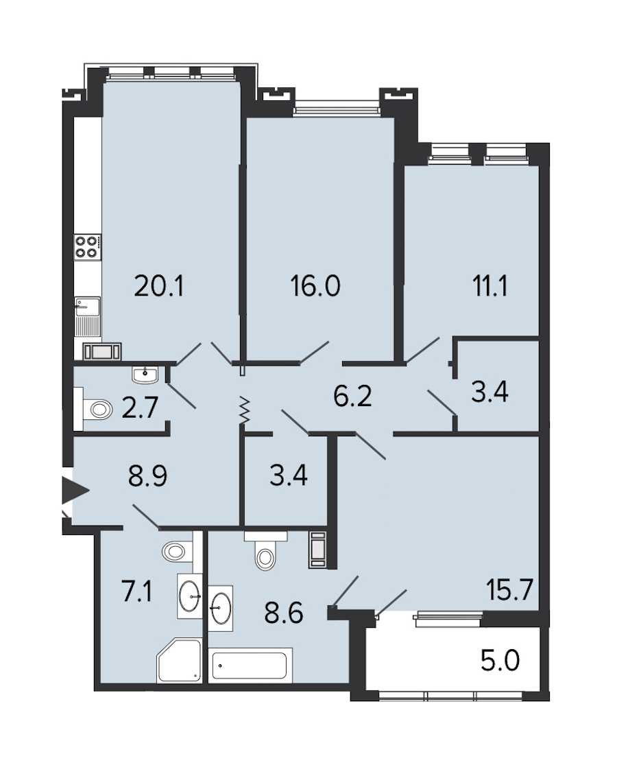 Трехкомнатная квартира в : площадь 103.2 м2 , этаж: 6 – купить в Санкт-Петербурге