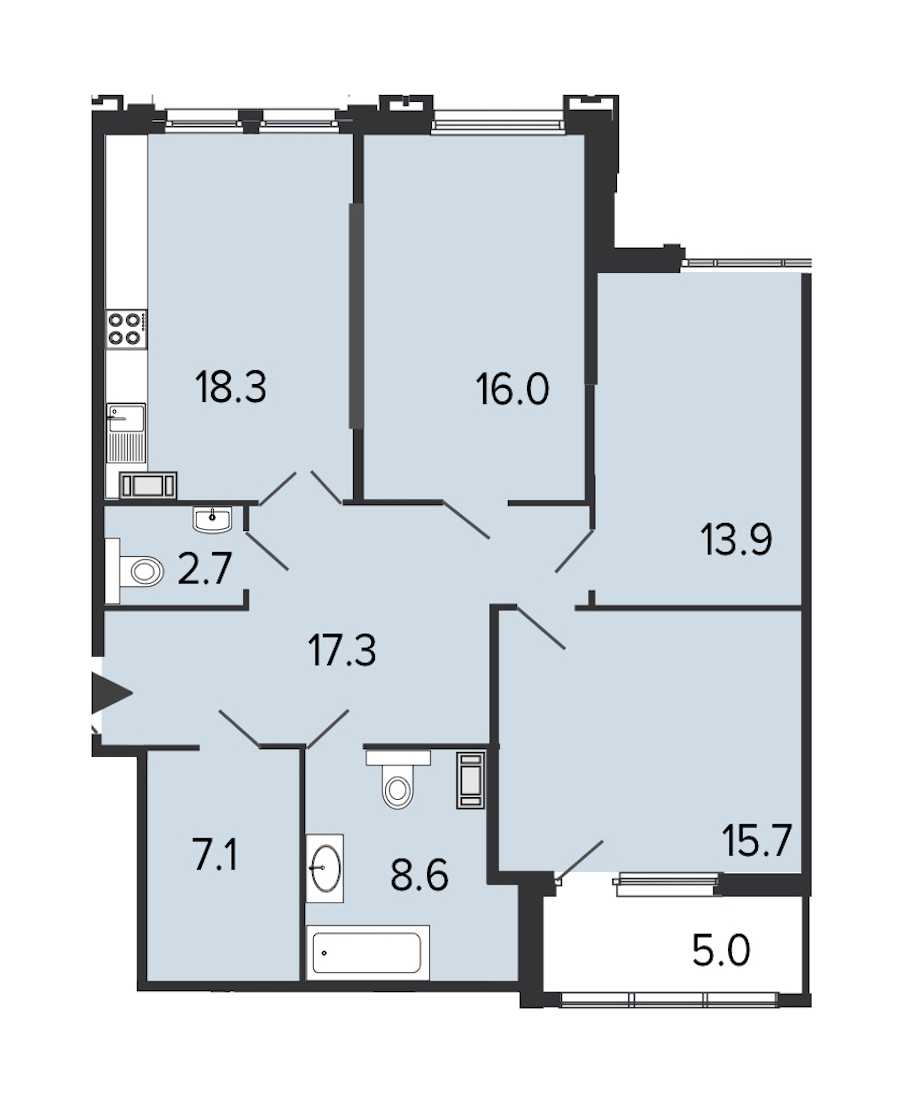 Трехкомнатная квартира в : площадь 99.6 м2 , этаж: 8 – купить в Санкт-Петербурге