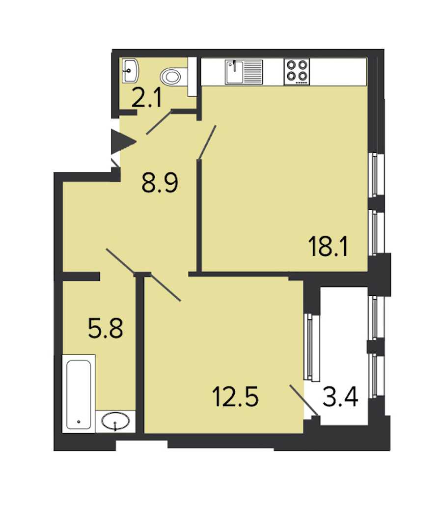 Однокомнатная квартира в : площадь 47.4 м2 , этаж: 2 – купить в Санкт-Петербурге
