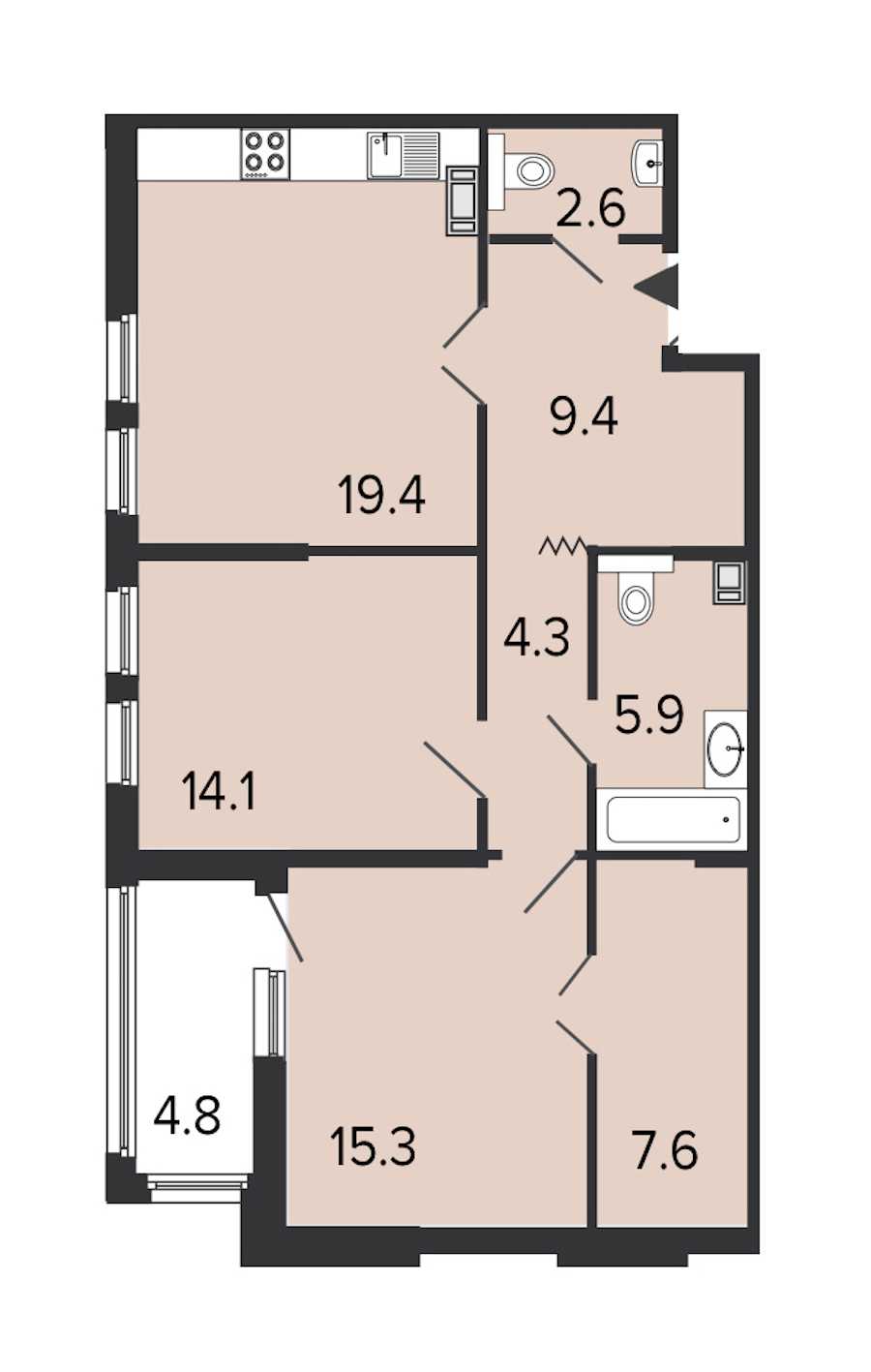 Двухкомнатная квартира в : площадь 78.6 м2 , этаж: 6 – купить в Санкт-Петербурге