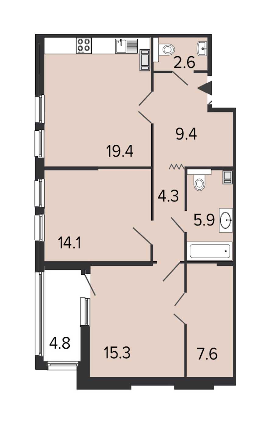 Двухкомнатная квартира в : площадь 78.6 м2 , этаж: 7 – купить в Санкт-Петербурге