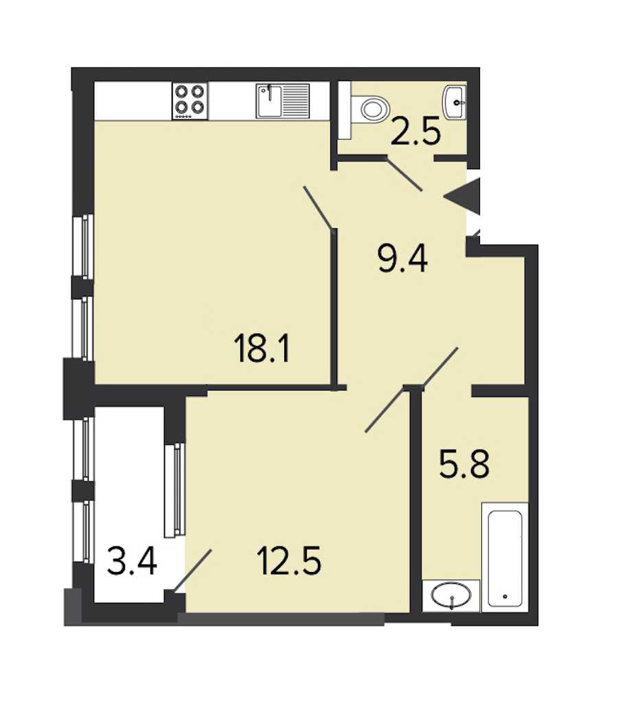 Однокомнатная квартира в : площадь 48.3 м2 , этаж: 2 – купить в Санкт-Петербурге