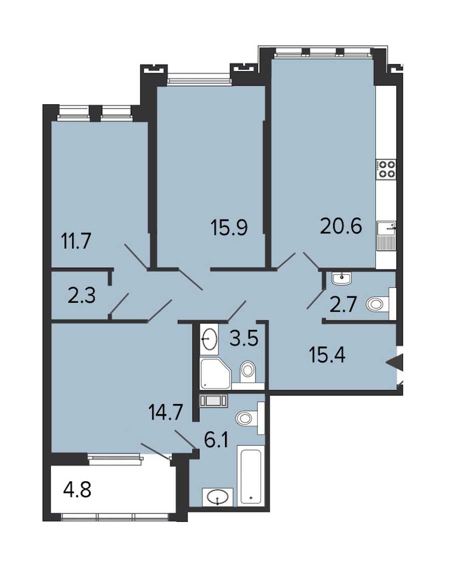 Трехкомнатная квартира в : площадь 92.9 м2 , этаж: 3 – купить в Санкт-Петербурге