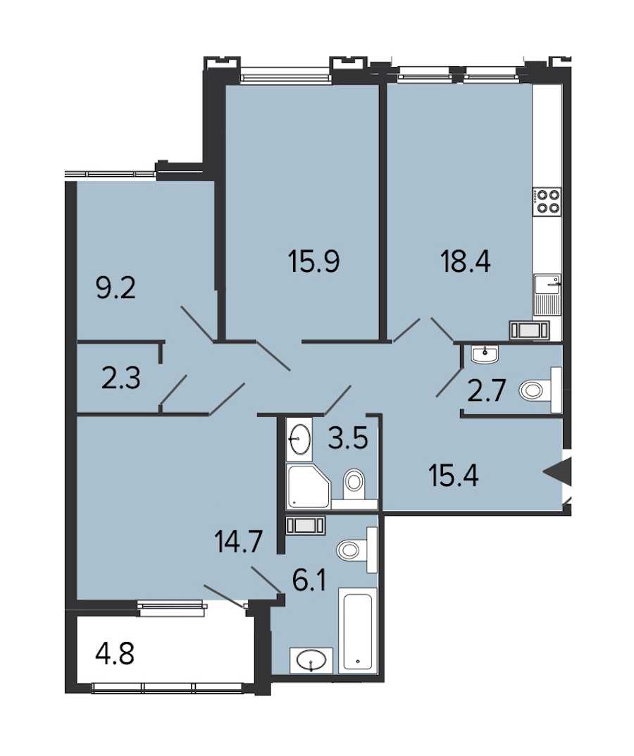 Трехкомнатная квартира в : площадь 88.2 м2 , этаж: 8 – купить в Санкт-Петербурге